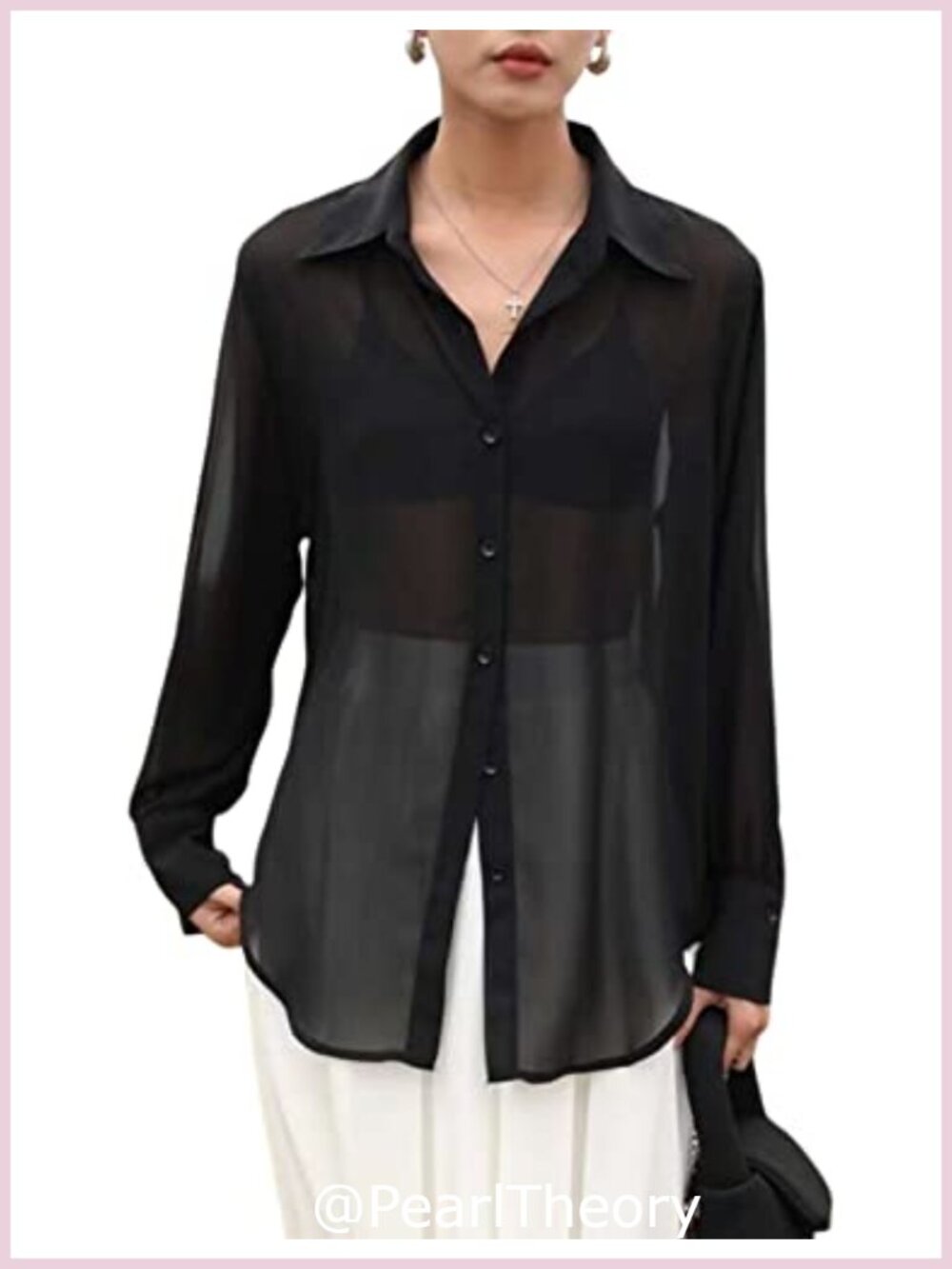 Arssm Sheer Mesh Button Up Blouse Long Sleeve See Through Top